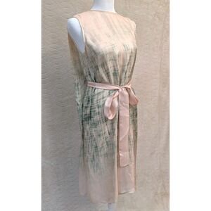 Sleeveless Dress Pink Belted Sheer Overlay‎ Knee Length Party Cocktail